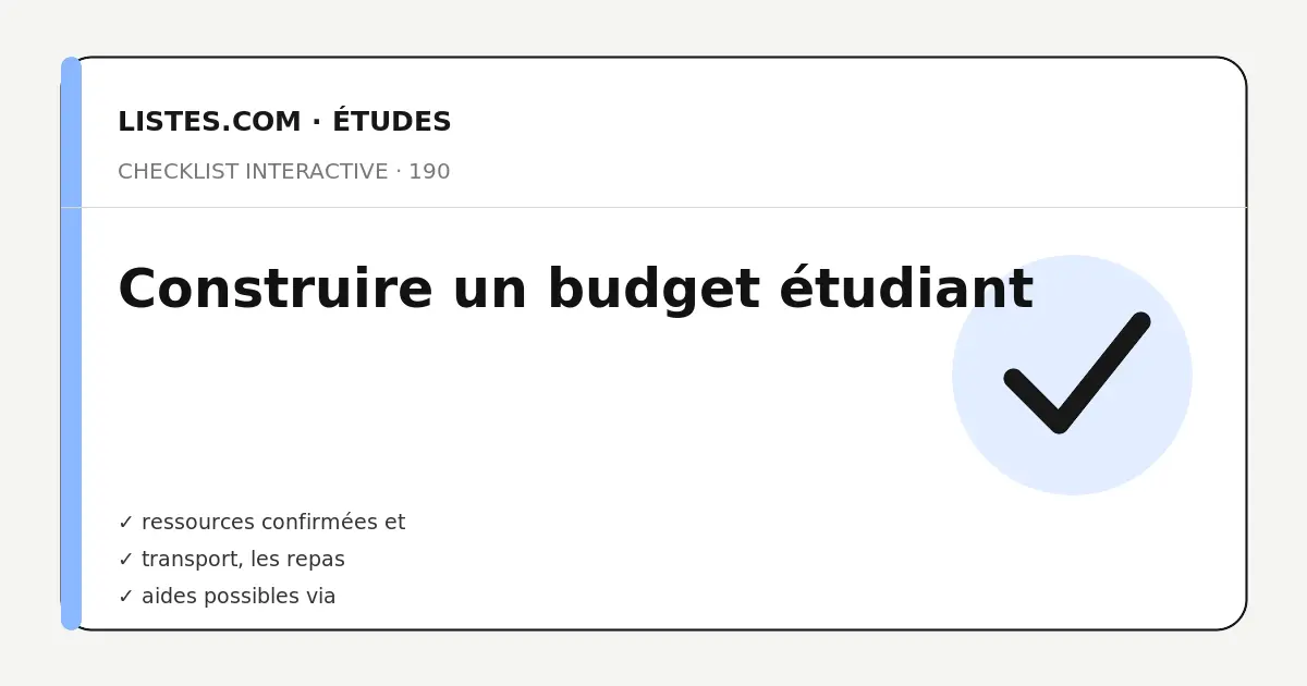 Couverture de la checklist Construire un budget étudiant