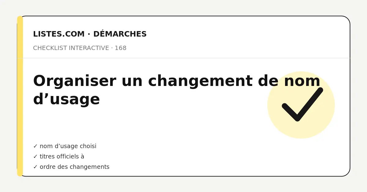 Couverture de la checklist Organiser un changement de nom d’usage
