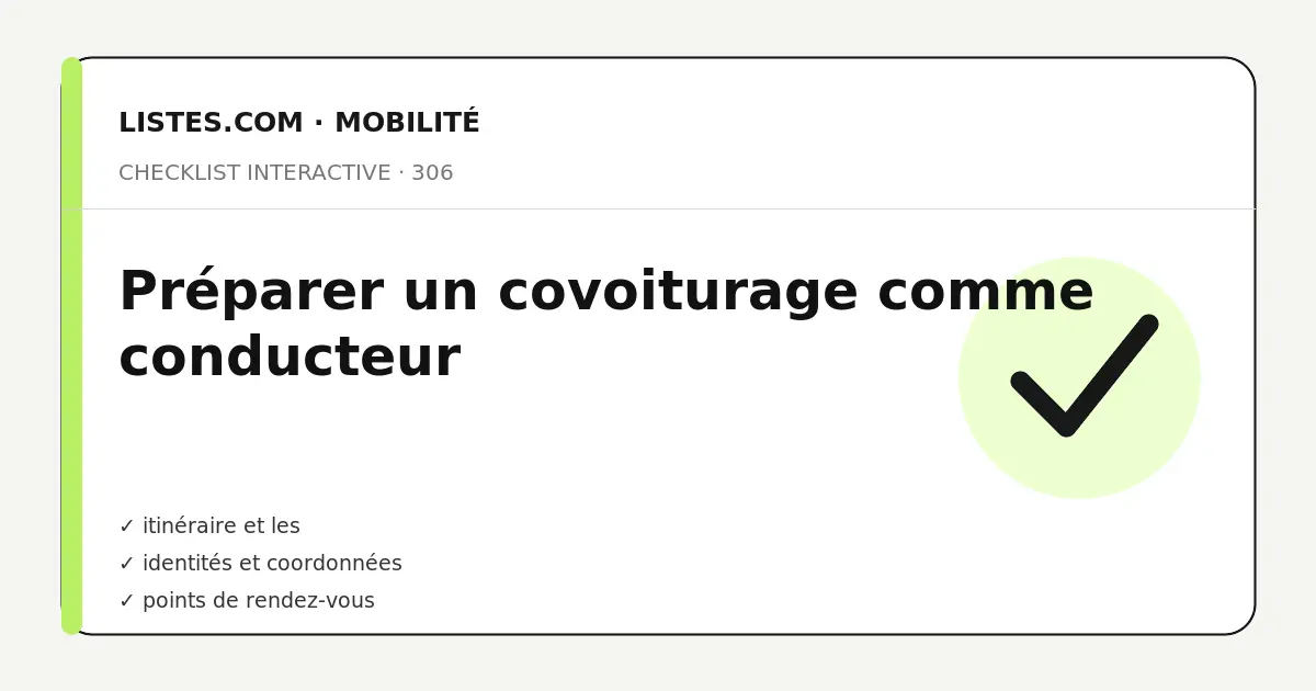 Couverture de la checklist Préparer un covoiturage comme conducteur