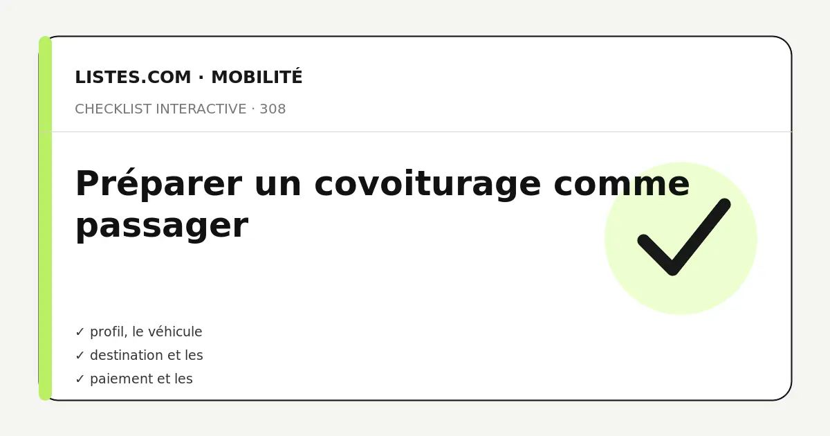Couverture de la checklist Préparer un covoiturage comme passager