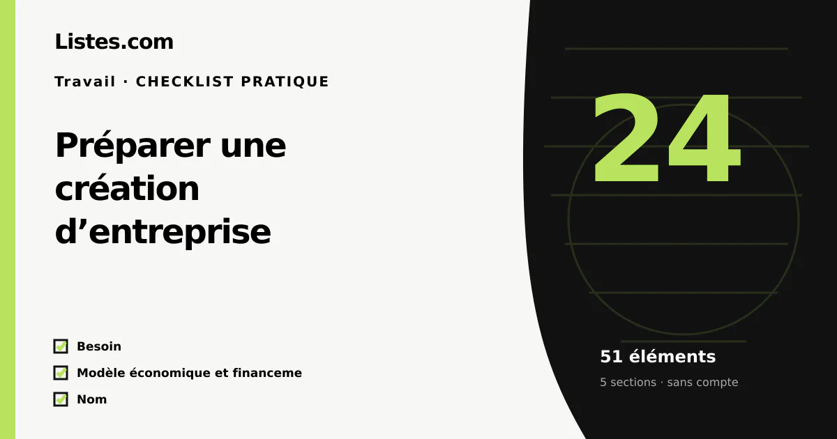 Couverture de la checklist Préparer une création d’entreprise