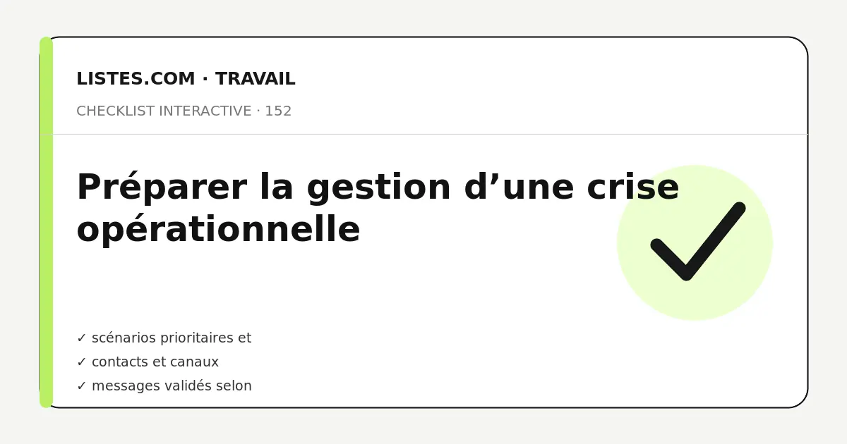 Couverture de la checklist Préparer la gestion d’une crise opérationnelle