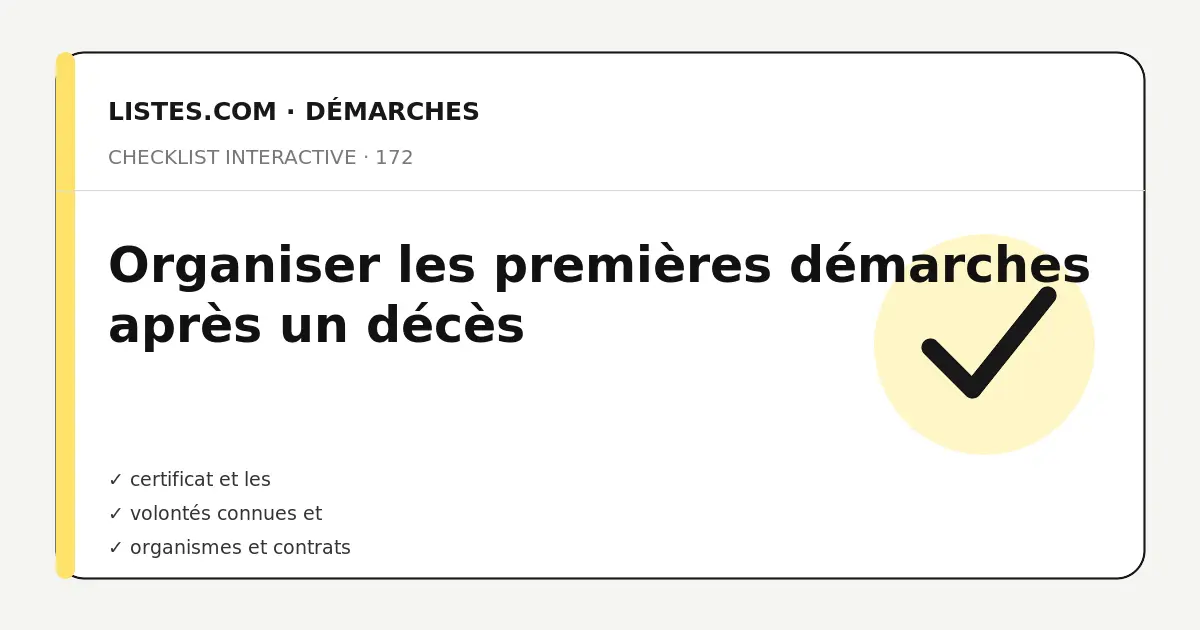 Couverture de la checklist Organiser les premières démarches après un décès