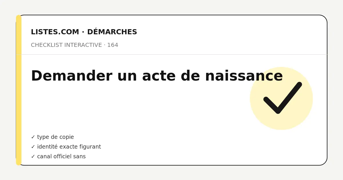 Couverture de la checklist Demander un acte de naissance