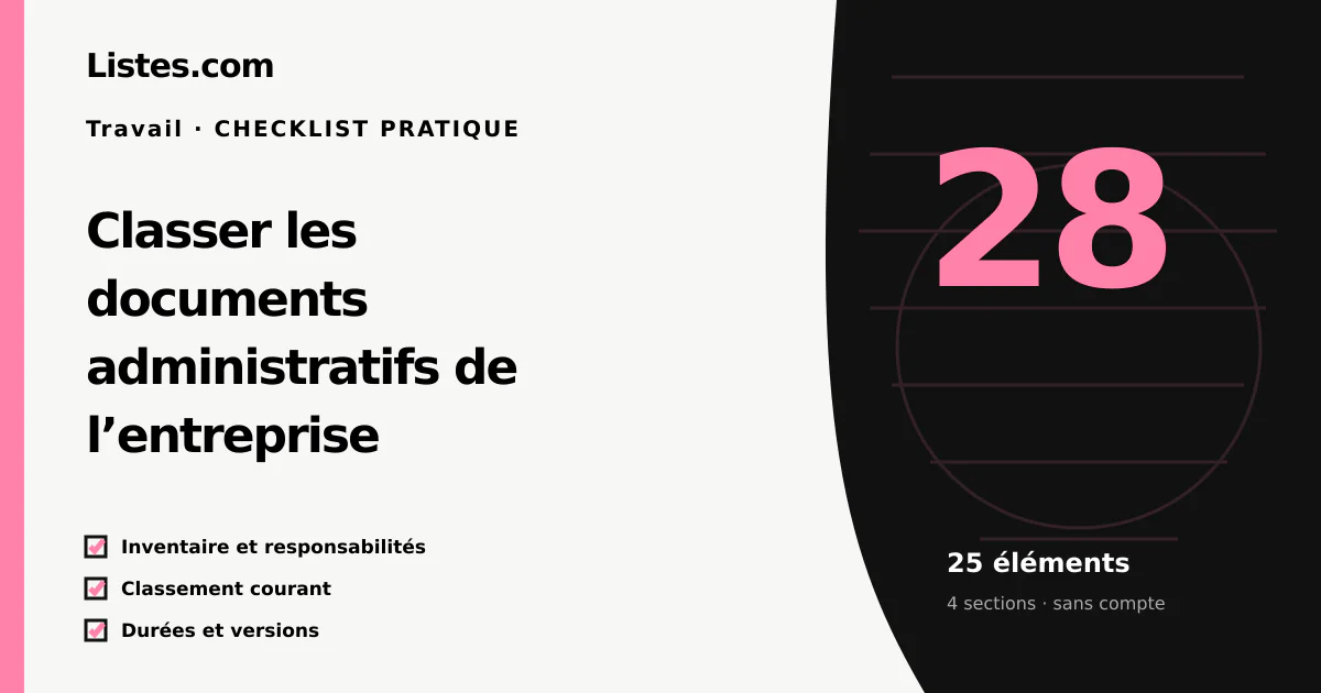 Couverture de la checklist Classer les documents administratifs de l’entreprise