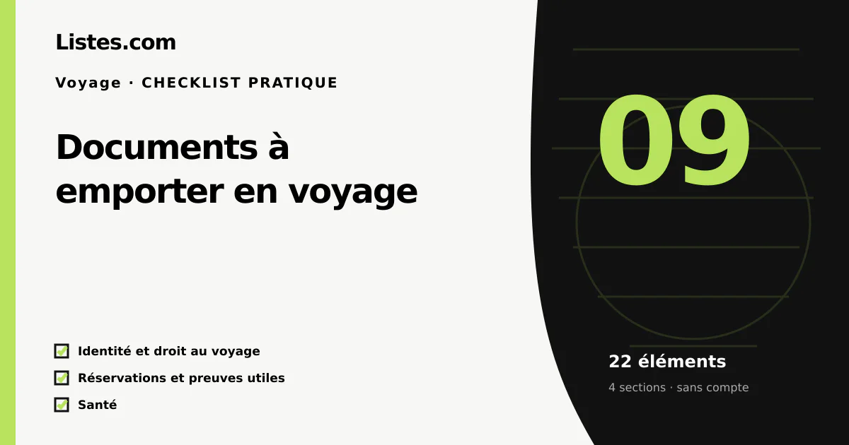 Couverture de la checklist Documents à emporter en voyage