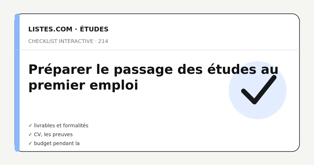Couverture de la checklist Préparer le passage des études au premier emploi