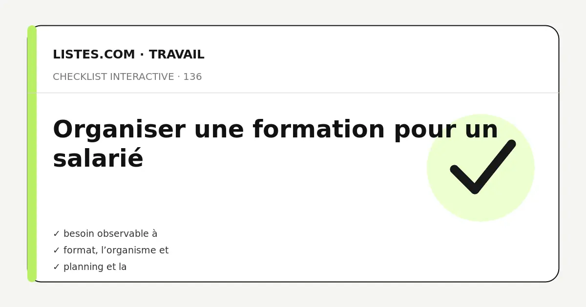Couverture de la checklist Organiser une formation pour un salarié