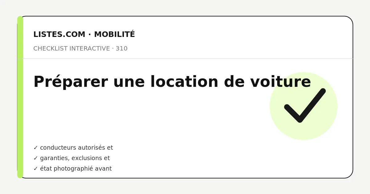 Couverture de la checklist Préparer une location de voiture