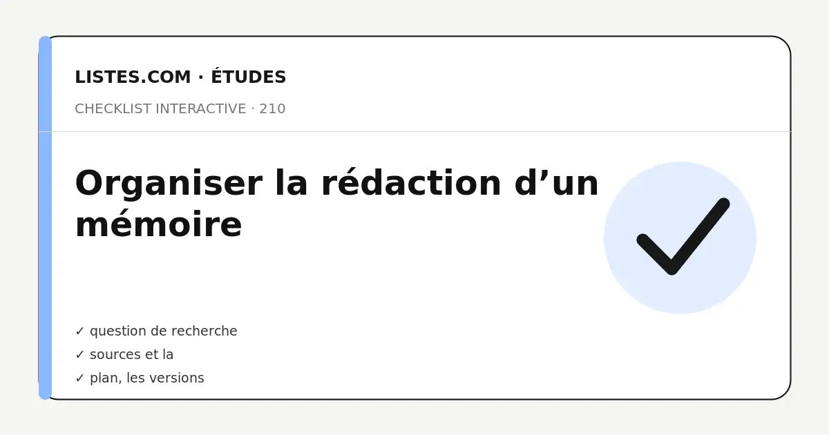 Couverture de la checklist Organiser la rédaction d’un mémoire