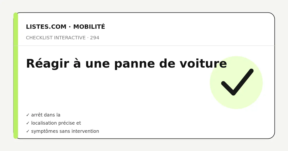 Couverture de la checklist Réagir à une panne de voiture