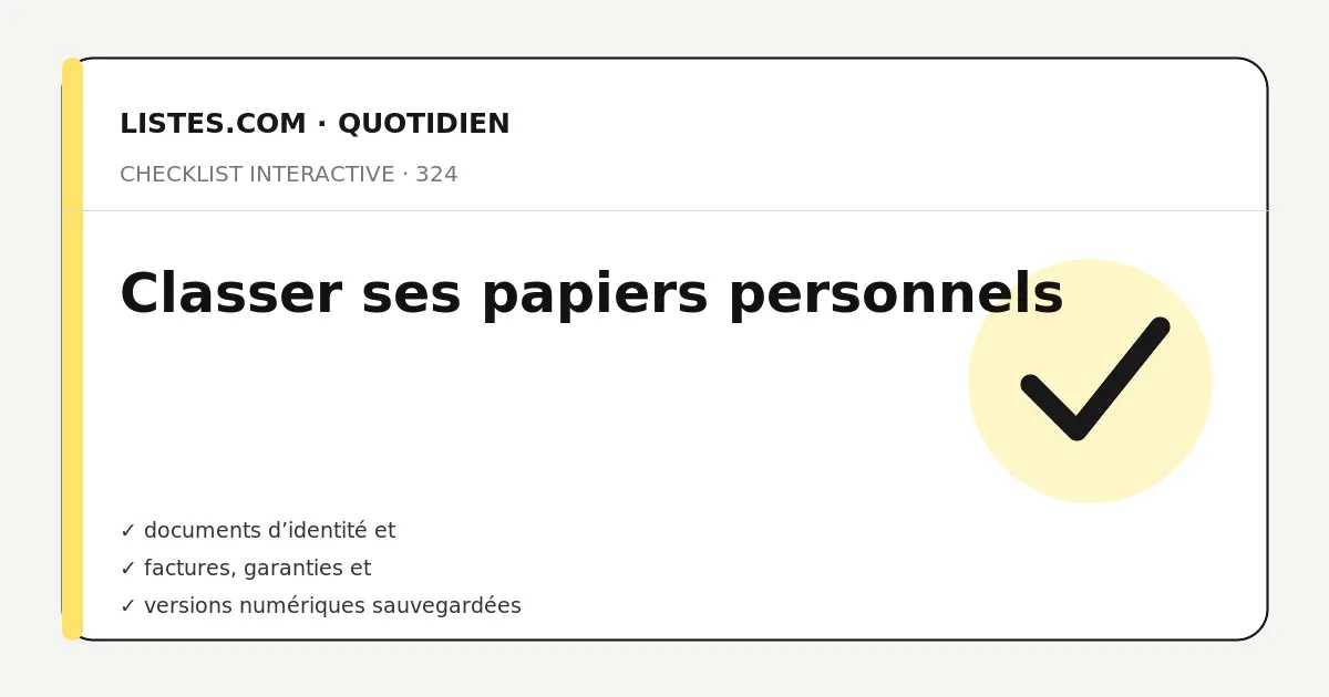 Couverture de la checklist Classer ses papiers personnels