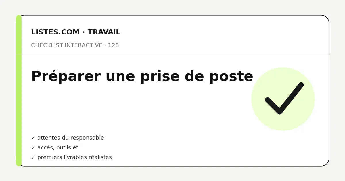Couverture de la checklist Préparer une prise de poste