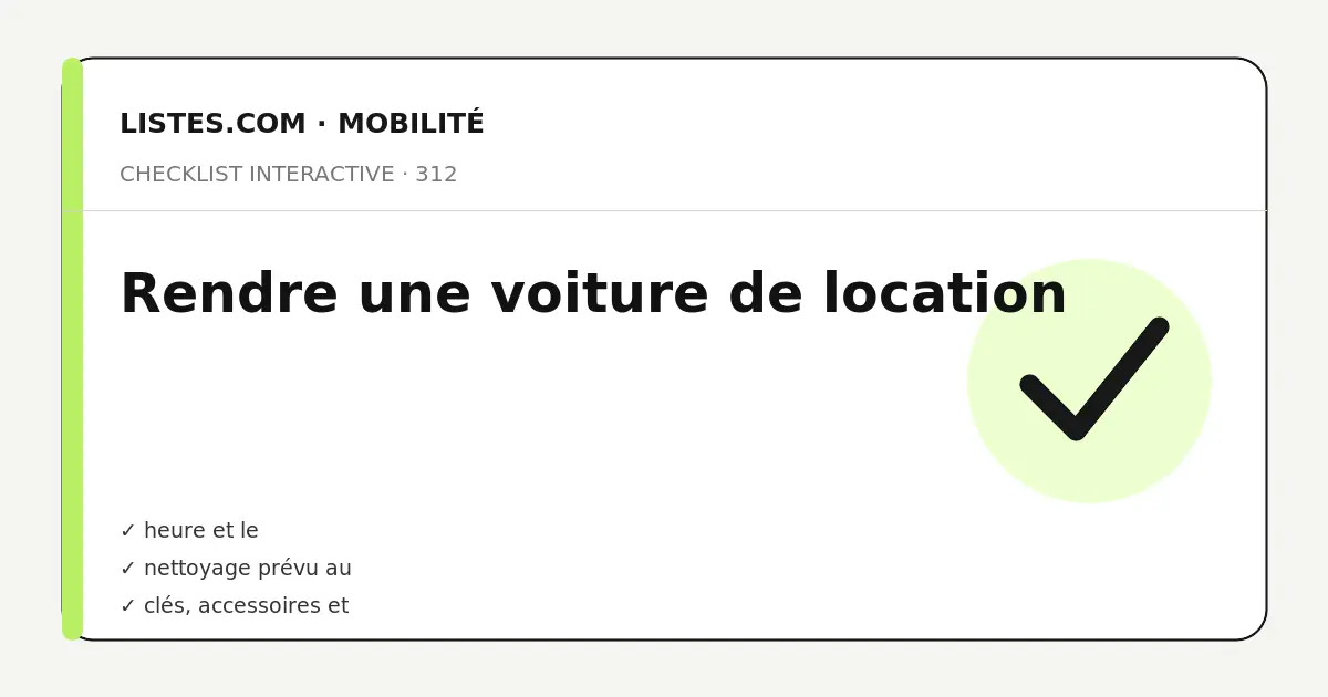 Couverture de la checklist Rendre une voiture de location