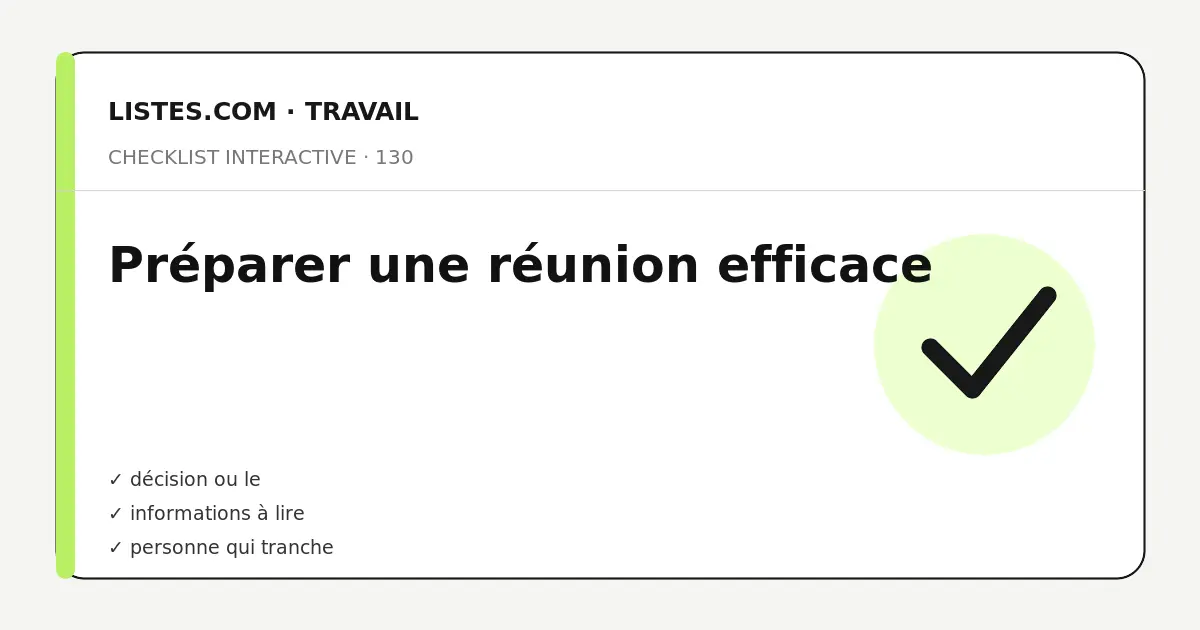 Couverture de la checklist Préparer une réunion efficace