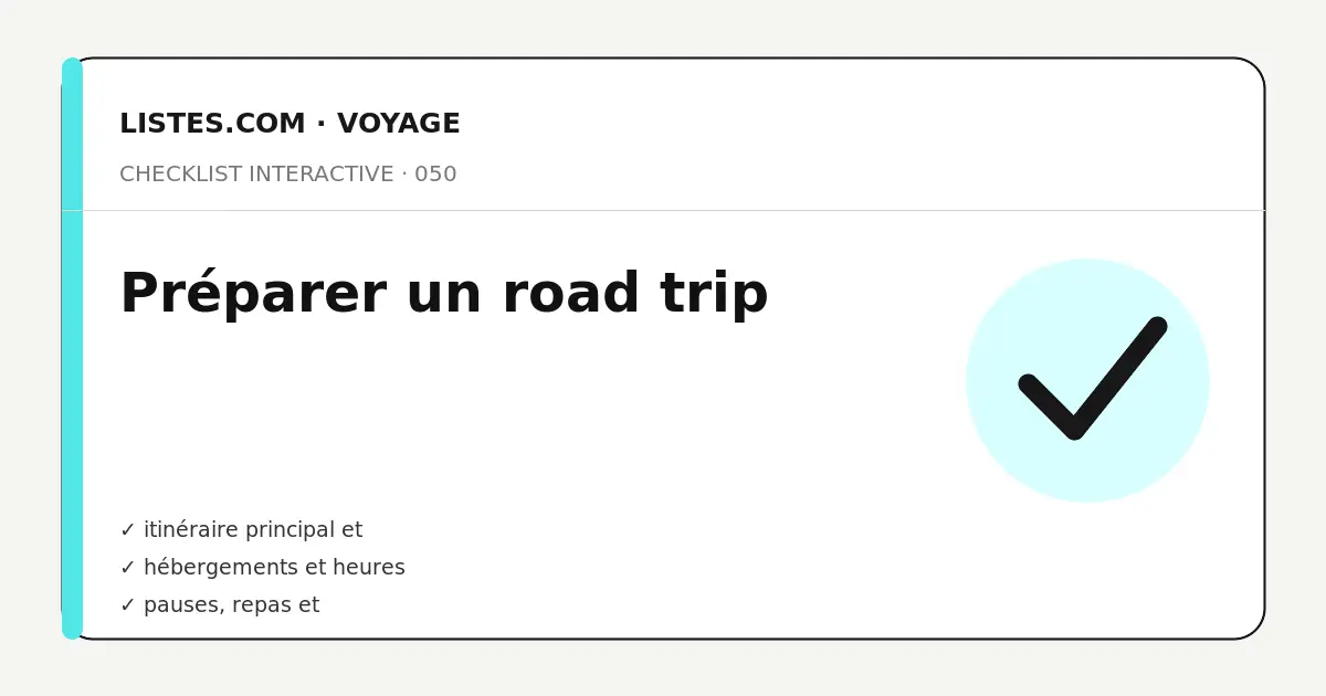 Couverture de la checklist Préparer un road trip