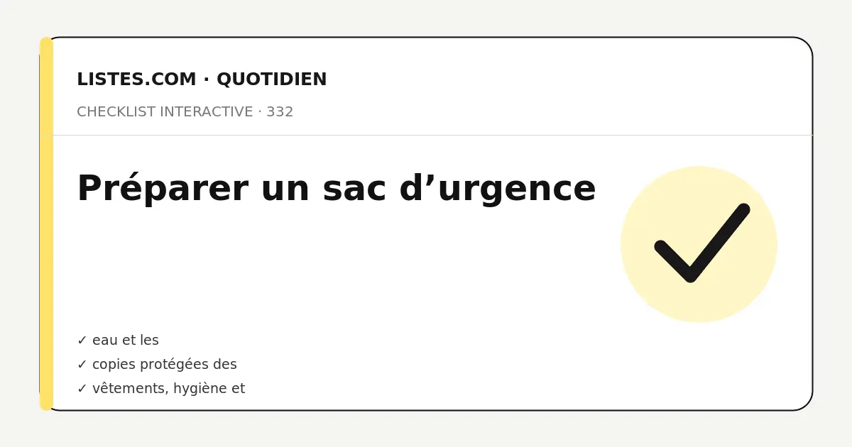 Couverture de la checklist Préparer un sac d’urgence