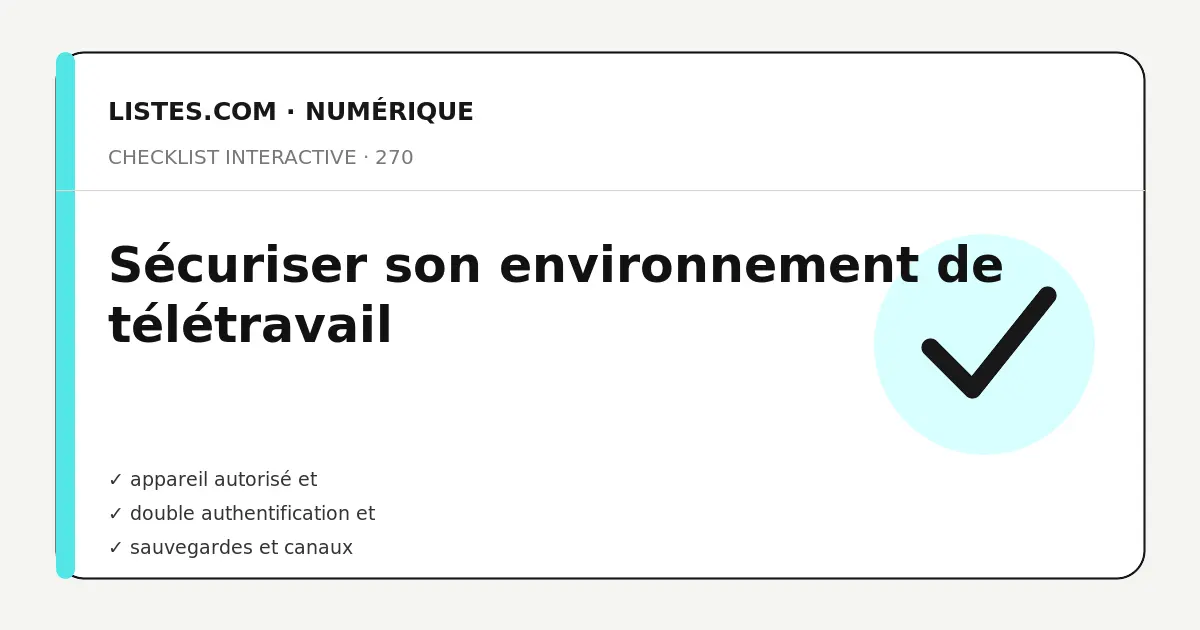 Couverture de la checklist Sécuriser son environnement de télétravail