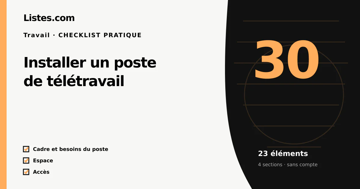 Couverture de la checklist Installer un poste de télétravail