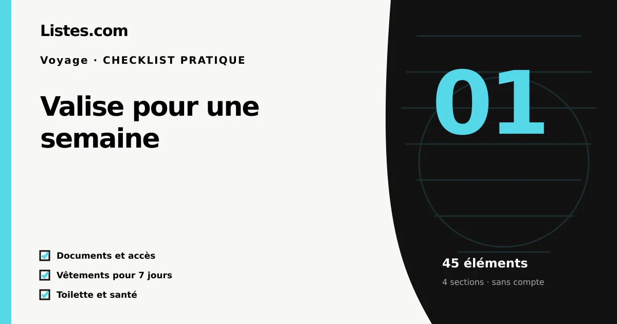 Couverture de la checklist Valise pour une semaine