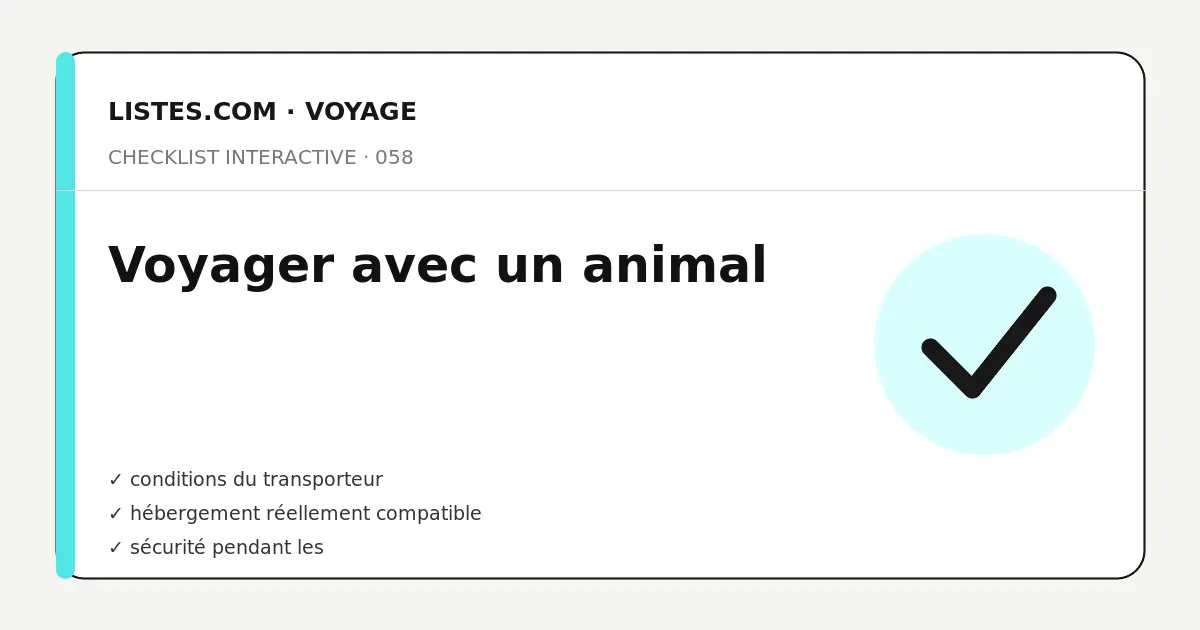 Couverture de la checklist Voyager avec un animal