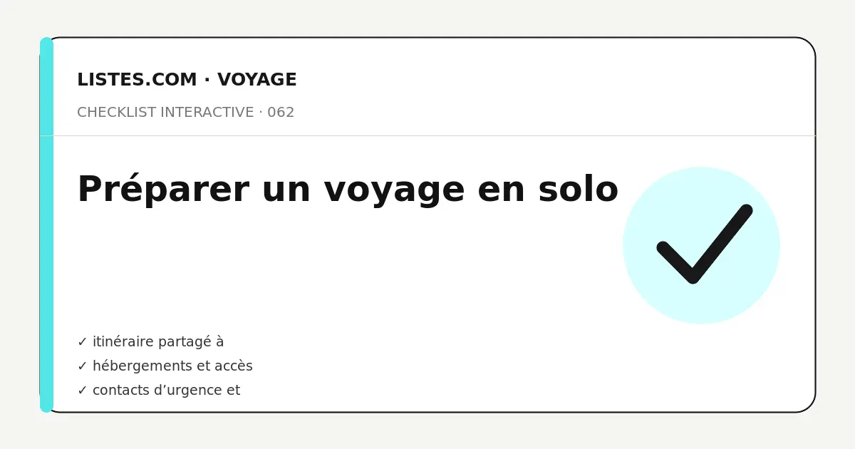 Couverture de la checklist Préparer un voyage en solo